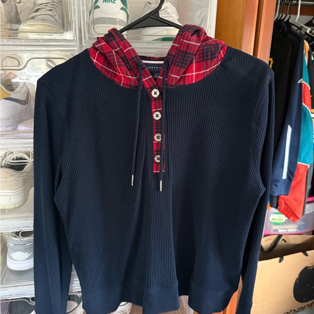 Tommy Hilfiger Red and Navy Plaid Hoodie